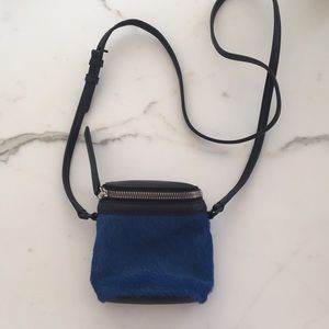 KARA genuine leather mini crossbody blue mohair